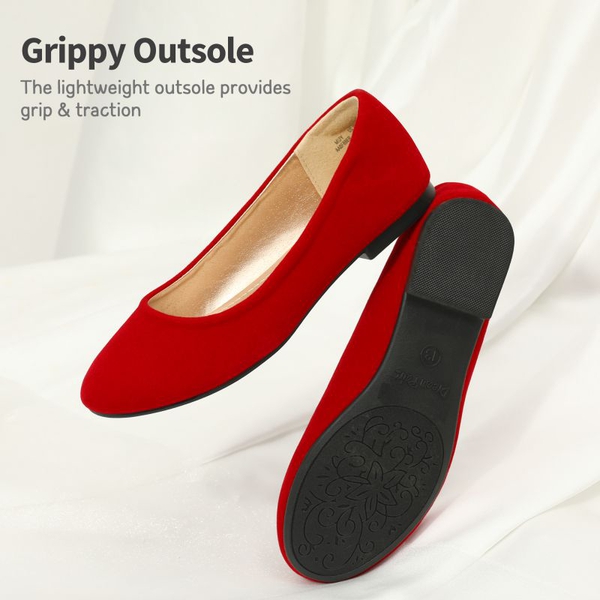 Girl's Comfortable Slip on Ballerina Flats - RED SUEDE - 2