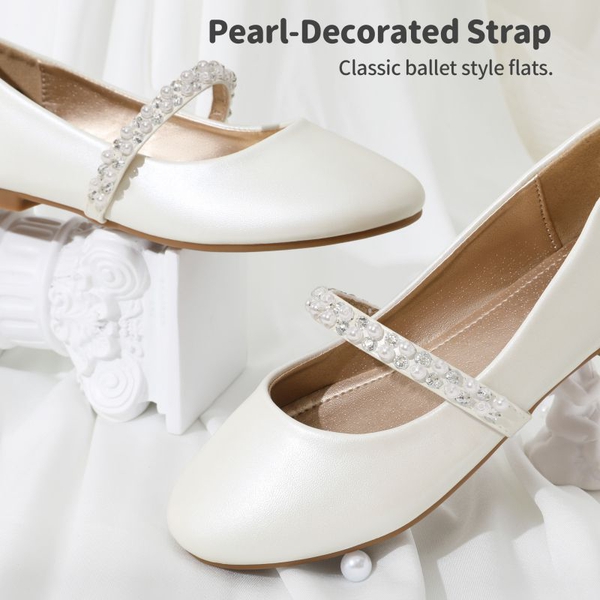 Girl's Strap Mary Jane Ballerina Flats - IVORY - 4