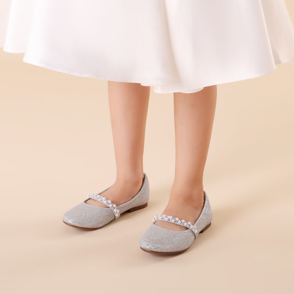 Girl's Strap Mary Jane Ballerina Flats - SILVER GLITTER - 1