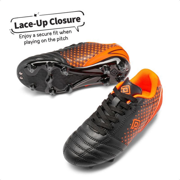 BLACK ORANGE Kids Outdoor Football Soccer Cleats