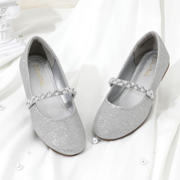 Girl's Strap Mary Jane Ballerina Flats - SILVER GLITTER - 2