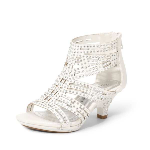 Girls Low Heel Rhinestones Sandals - WHITE -  0
