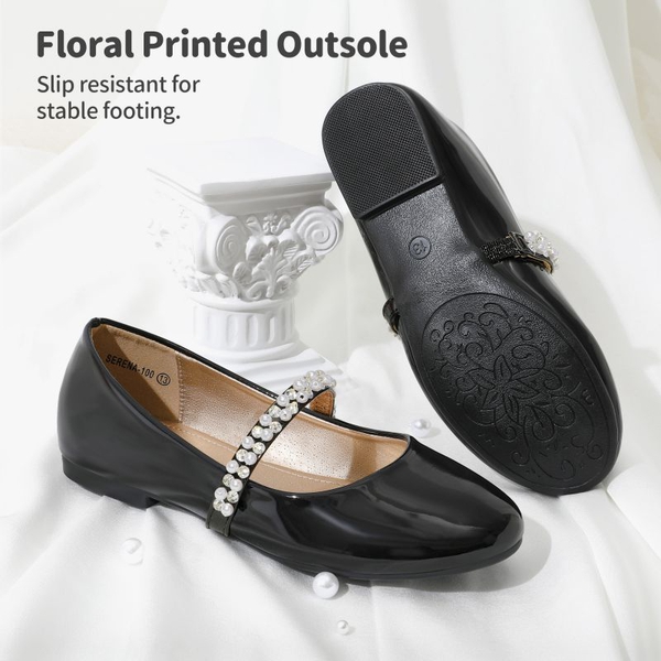 Girl's Strap Mary Jane Ballerina Flats - BLACK PAT - 3