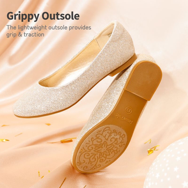 Girl's Slip on Ballerina Flats - GOLD GLITTER - 2