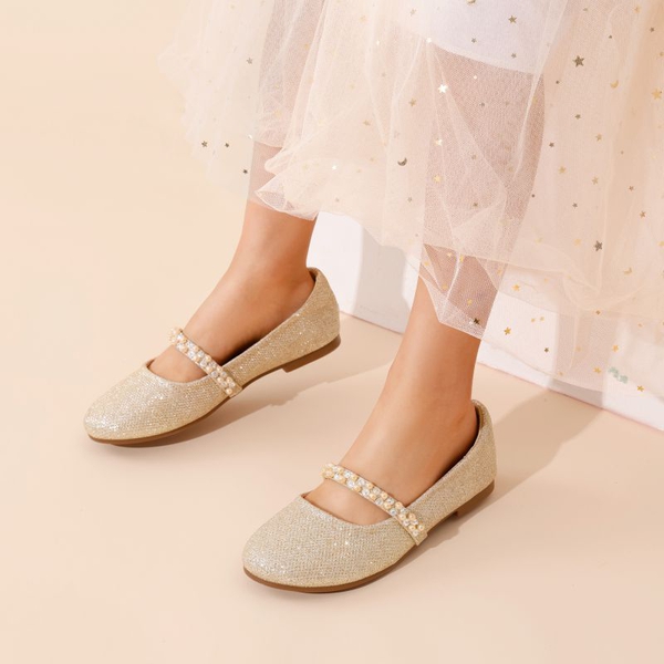 Girl's Strap Mary Jane Ballerina Flats - GOLD GLITTER - 1