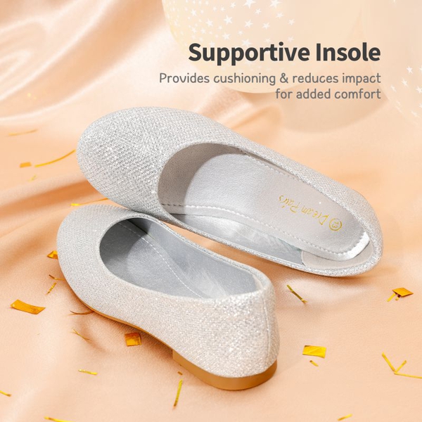 Girl's Slip on Ballerina Flats - SILVER GLITTER - 4