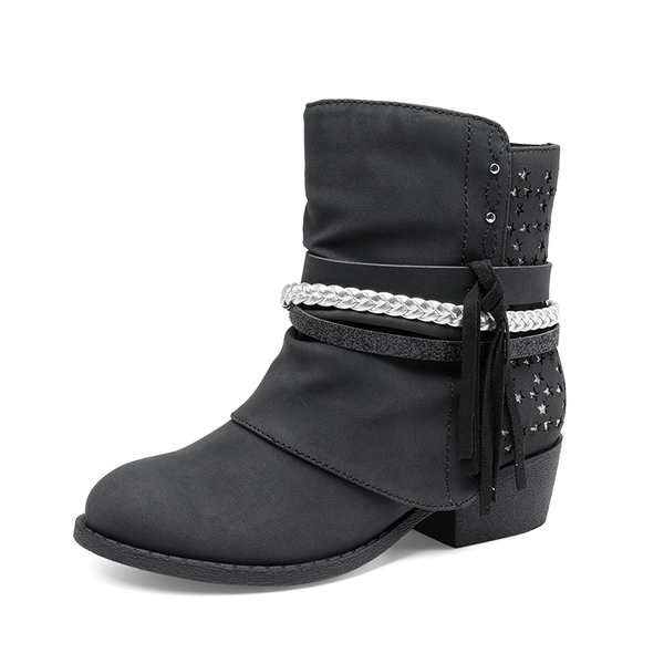 Girls Tassels Low Heel Ankle Boots - BLACK -  0