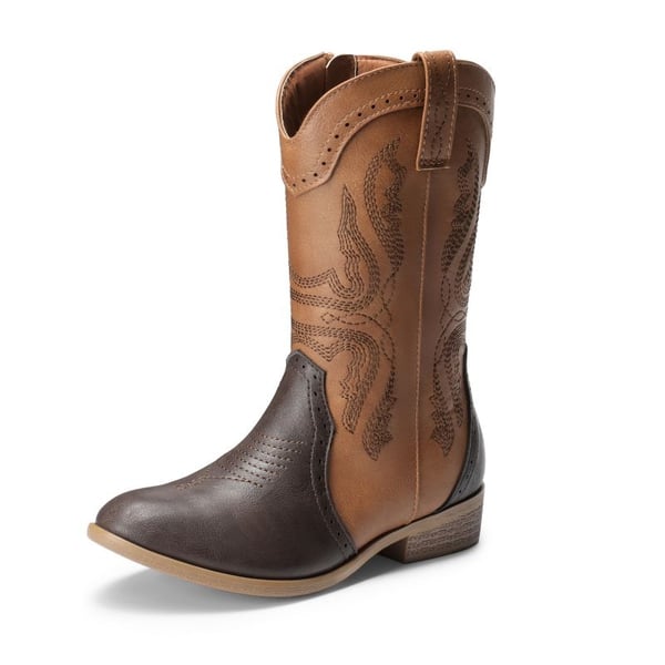 Kids Embroidery Western Cowboy Boots - TAN-BROWN -  0