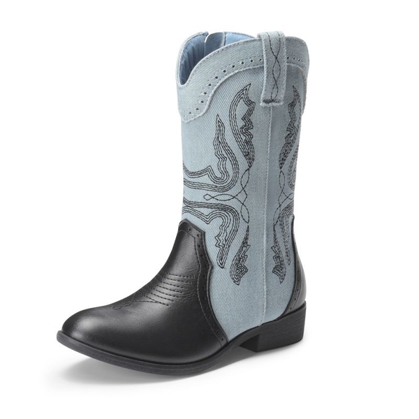 Kids Embroidery Western Cowboy Boots - BLUE-BLACK -  0