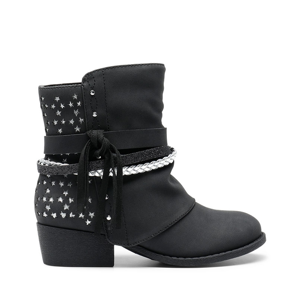 Girls Tassels Low Heel Ankle Boots - BLACK - 2