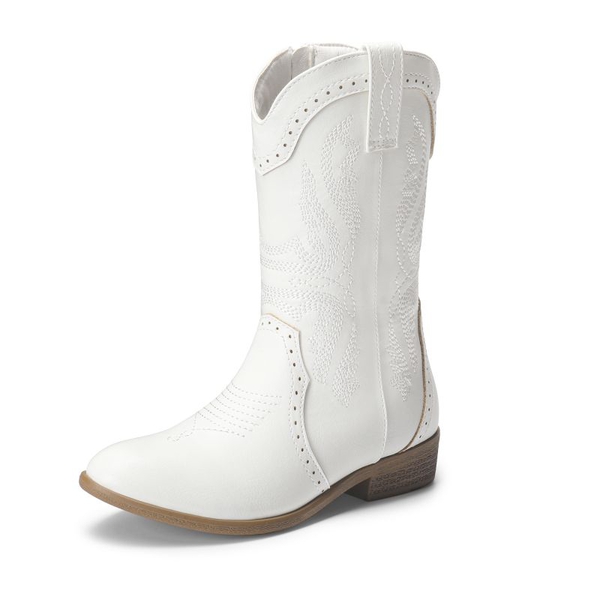 Kids Embroidery Western Cowboy Boots - WHITE -  0