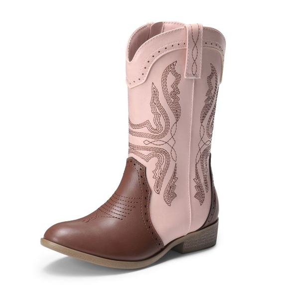 Kids Embroidery Western Cowboy Boots - PINK-BROWN -  0