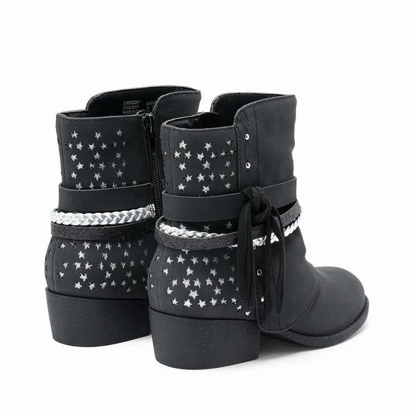 Girls Tassels Low Heel Ankle Boots - BLACK - 4