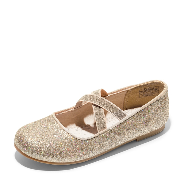 Girl's Elastic Strap Rhinestone Ballerina Flats - GOLD -  0