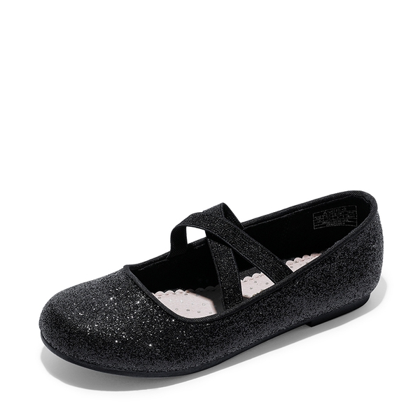 Girl's Elastic Strap Rhinestone Ballerina Flats - BLACK -  0