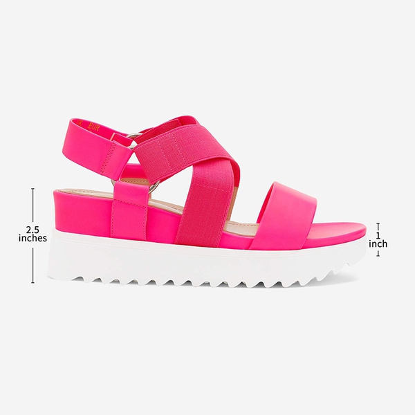 Ankle Strap Platform Wedge Sandals - NEON PINK - 1