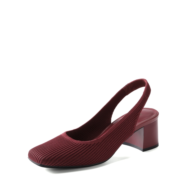 Minimalist Square-Toe Slingback Heels - BURGUNDY -  0