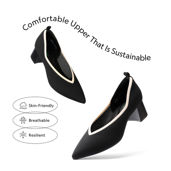 Comfy Chunky Heel Knit Pumps  - BLACK - 2