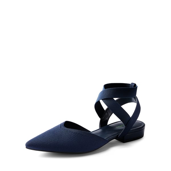 Ankle Strap Pointed Toe Flats With V-Cut Vamp - NAVY -  0
