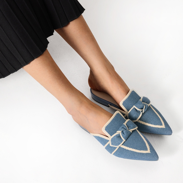  Knit Mules With A Classic Pointed Toe - DENIM BLUE - 1