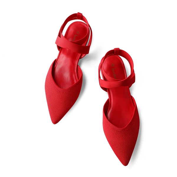 Ankle Strap Pointed Toe Flats With V-Cut Vamp - RED - 4
