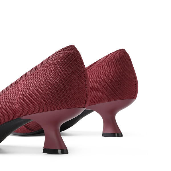 Comfortable Kitten Heels with Bow - BURGUNDY - 6