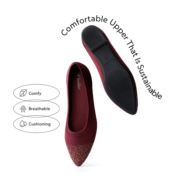  Lightweight Pointed Toe Sparkly Flats - BURGUNDY - 2