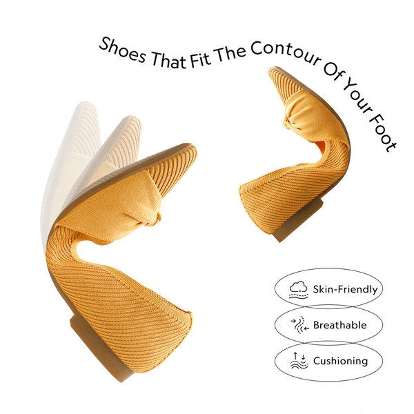 Elegant Pointed Toe Bow Knitted Flat Shoes - YELLOW - 3