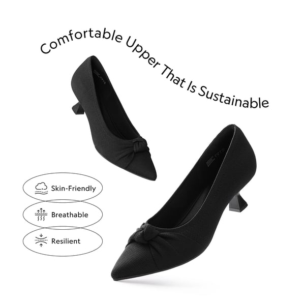 Comfortable Kitten Heels with Bow - BLACK - 2