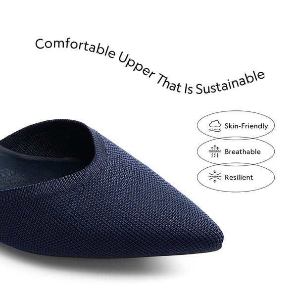 Ankle Strap Pointed Toe Flats With V-Cut Vamp - NAVY - 2