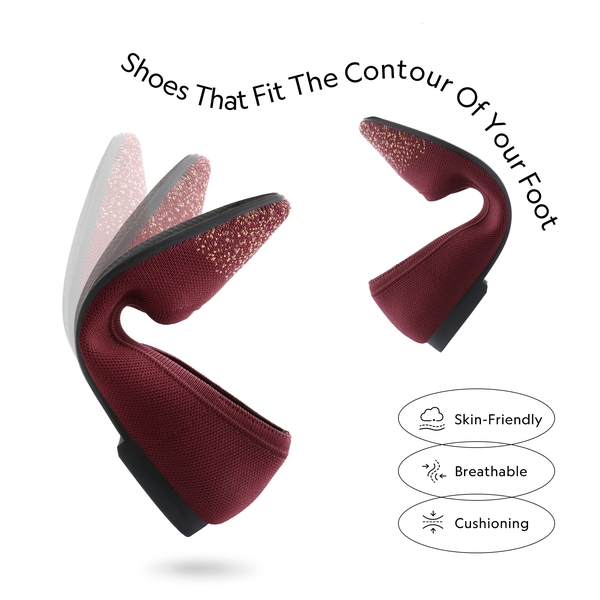  Lightweight Pointed Toe Sparkly Flats - BURGUNDY - 3