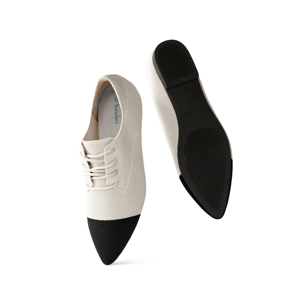 Contemporary Pointed Toe Knit Oxford Shoes - BLACK-BEIGE - 4