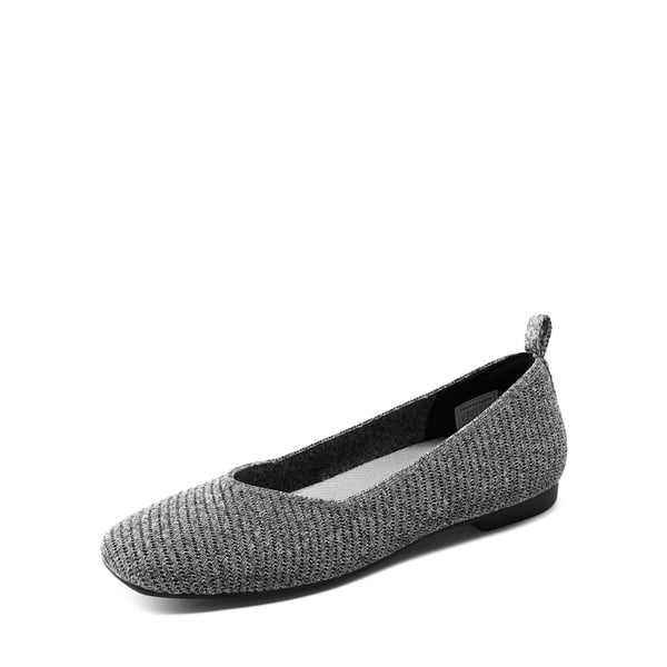Women's Knitted Square Toe Flats  - GREY -  0