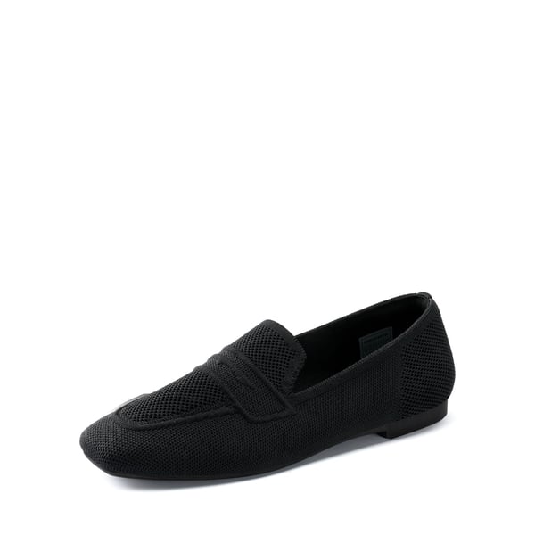 Cushioned Square Toe Knit Loafers - BLACK -  0