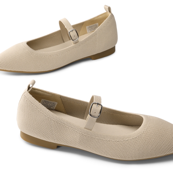 Knitted Washable Flats With Straps  - NUDE - 4