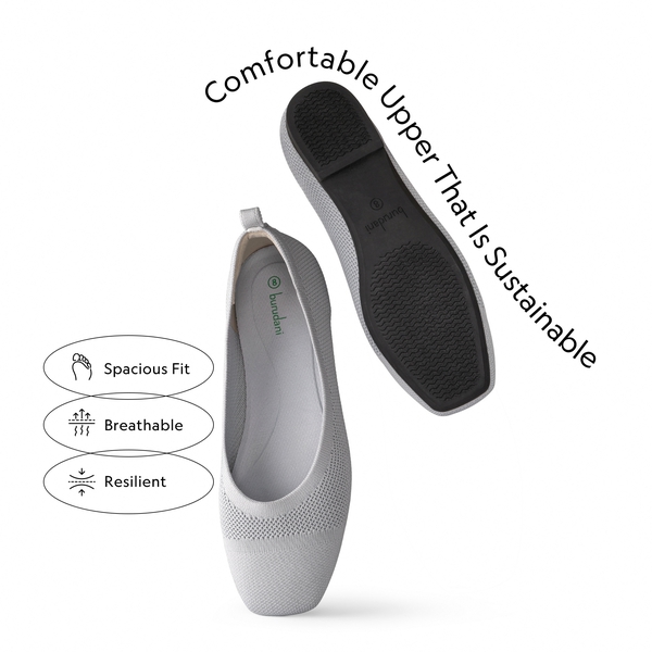  Square Toe Knit Sustainable Flats - GREY - 2