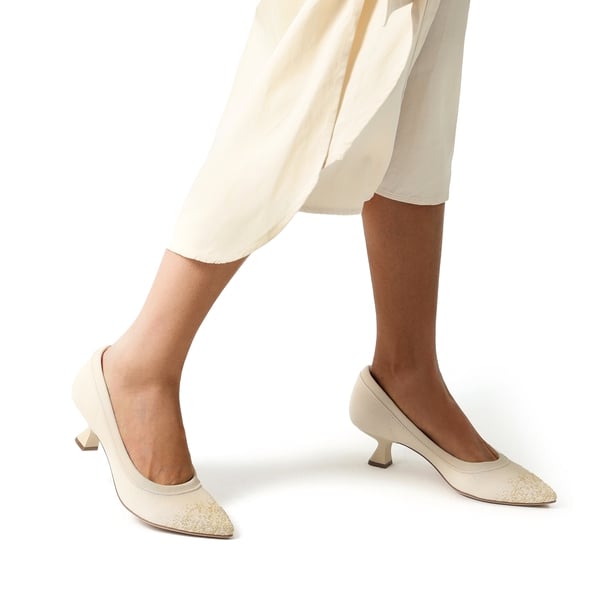 Knitted Pointed-Toe Kitten Heels - APRICOT - 1