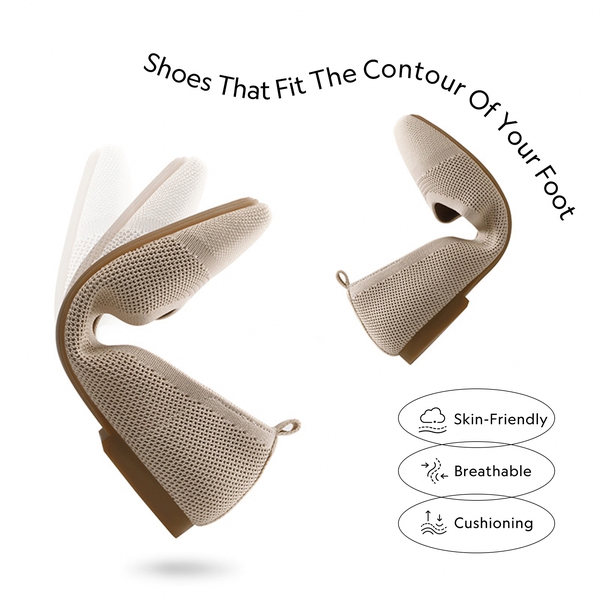  Square Toe Knit Sustainable Flats - NUDE - 2