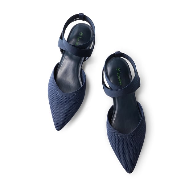 Ankle Strap Pointed Toe Flats With V-Cut Vamp - NAVY - 4