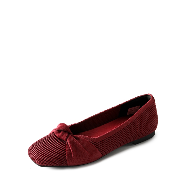  Elegant Square Toe Knit Bow Flats - BURGUNDY -  0