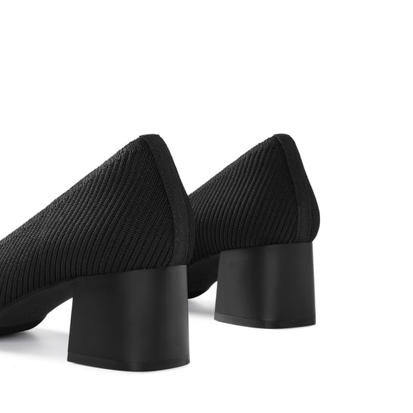 Modern Square-Toe Knit Pumps - BLACK - 4
