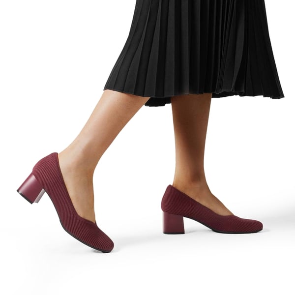 Modern Square-Toe Knit Pumps - BURGUNDY - 1