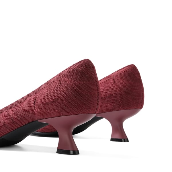Comfy Low Heel Pumps - BURGUNDY - 4
