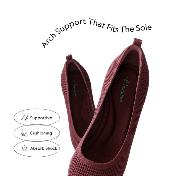 Modern Square-Toe Knit Pumps - BURGUNDY - 2