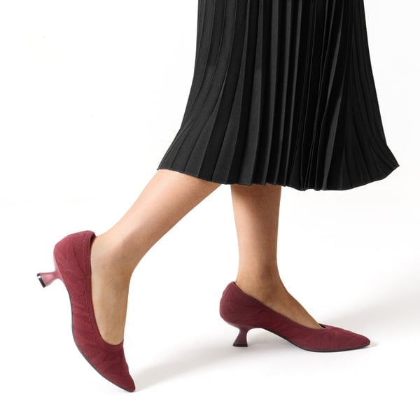 Comfy Low Heel Pumps - BURGUNDY - 1