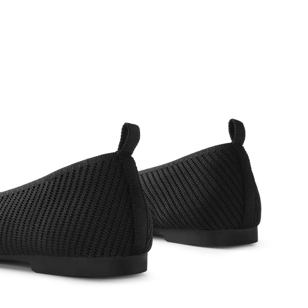 Women's Knitted Square Toe Flats  - BLACK - 6