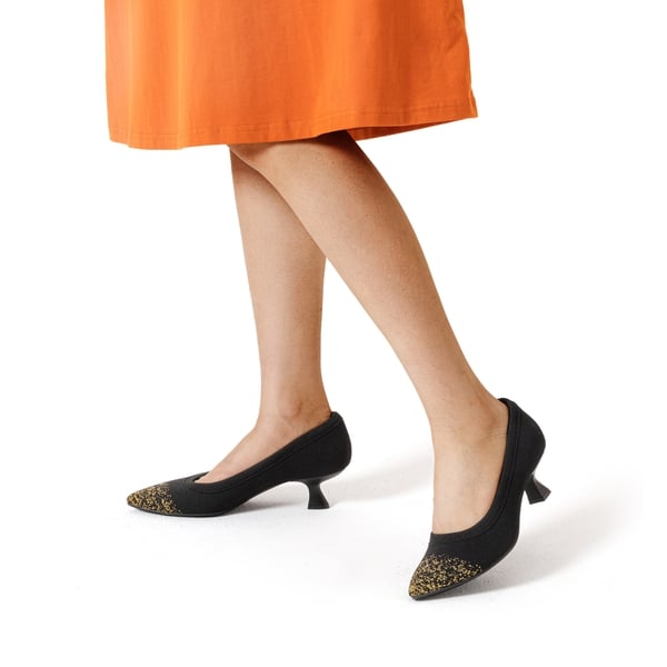 Knitted Pointed-Toe Kitten Heels - BLACK - 1