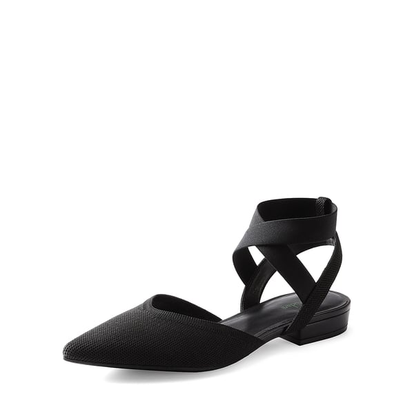 Ankle Strap Pointed Toe Flats With V-Cut Vamp - BLACK -  0