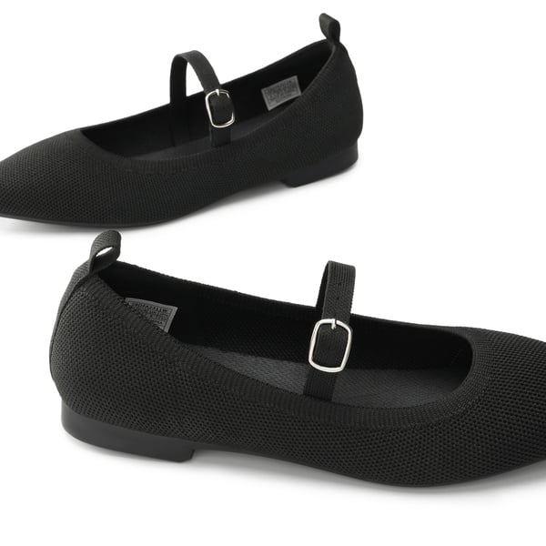 Knitted Washable Flats With Straps  - BLACK - 4