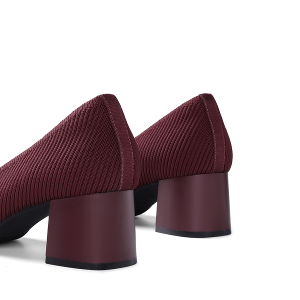 Modern Square-Toe Knit Pumps - BURGUNDY - 4